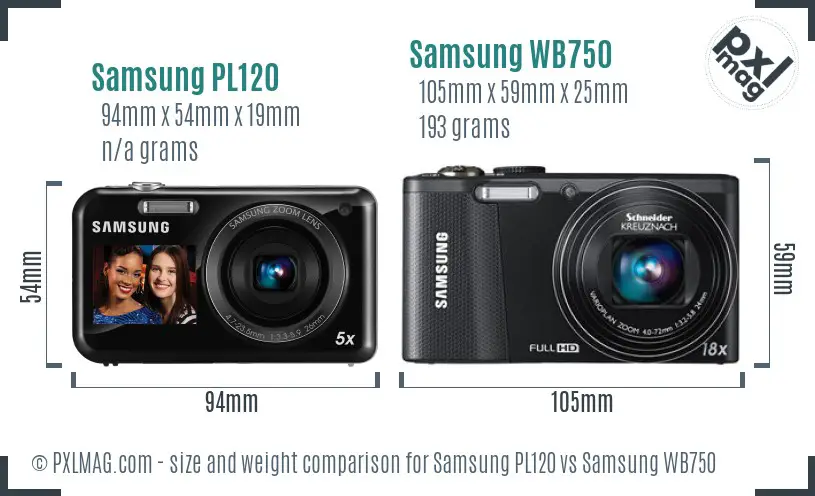 Samsung PL120 vs Samsung WB750 size comparison