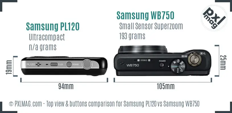 Samsung PL120 vs Samsung WB750 top view buttons comparison