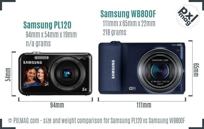 Samsung PL120 vs Samsung WB800F size comparison