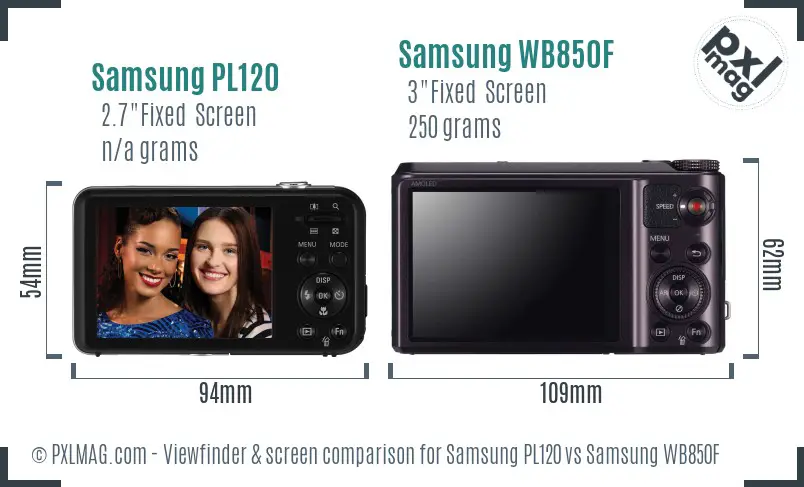Samsung PL120 vs Samsung WB850F Screen and Viewfinder comparison