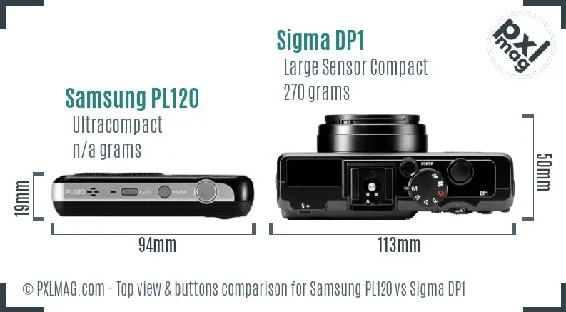 Samsung PL120 vs Sigma DP1 top view buttons comparison