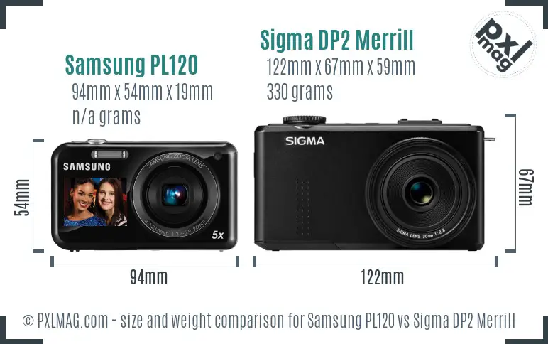 Samsung PL120 vs Sigma DP2 Merrill size comparison