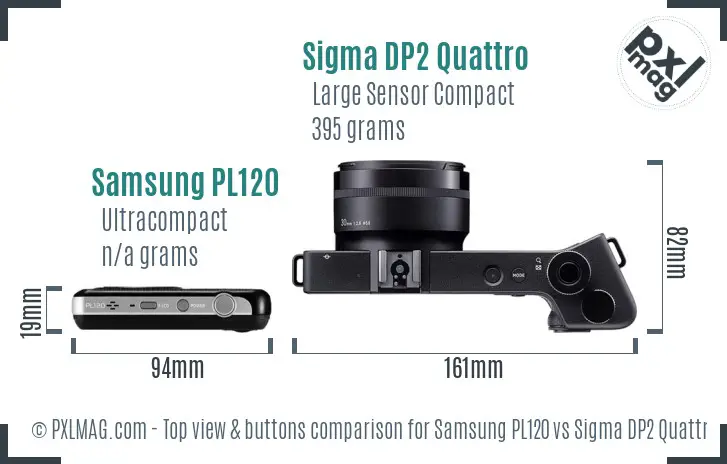 Samsung PL120 vs Sigma DP2 Quattro top view buttons comparison