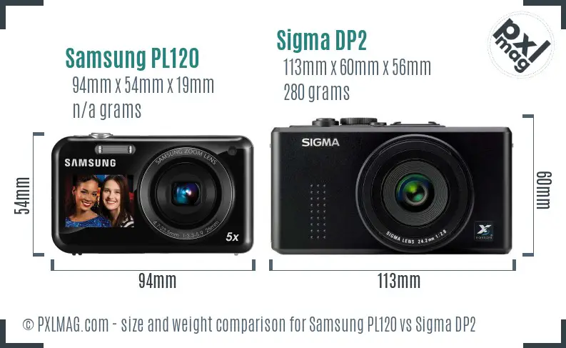 Samsung PL120 vs Sigma DP2 size comparison