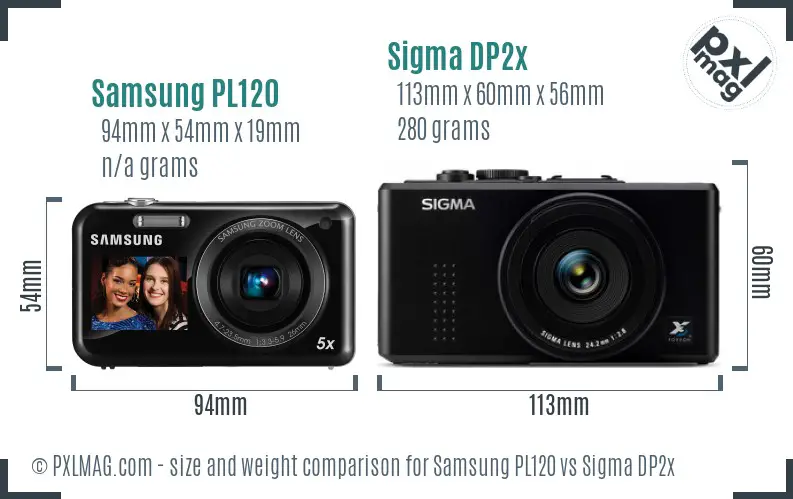 Samsung PL120 vs Sigma DP2x size comparison