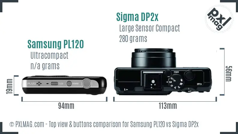 Samsung PL120 vs Sigma DP2x top view buttons comparison