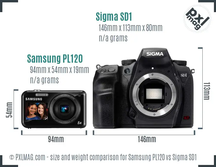 Samsung PL120 vs Sigma SD1 size comparison