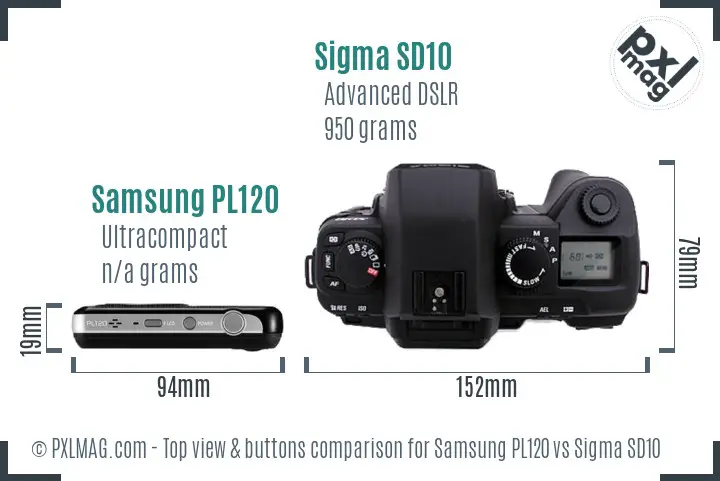 Samsung PL120 vs Sigma SD10 top view buttons comparison