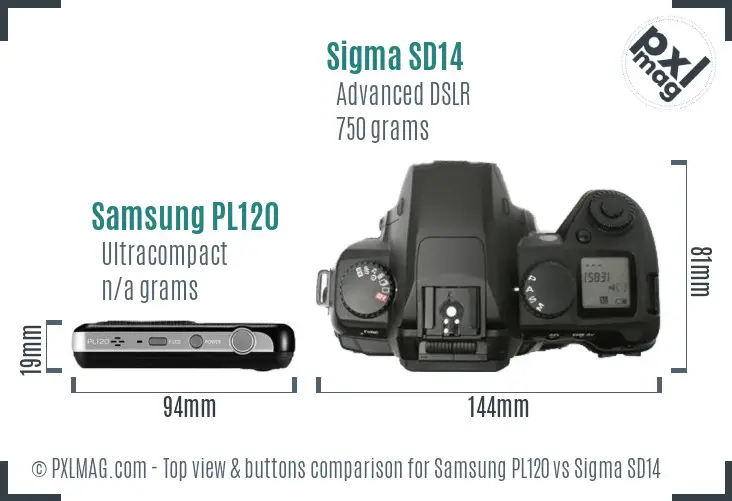 Samsung PL120 vs Sigma SD14 top view buttons comparison