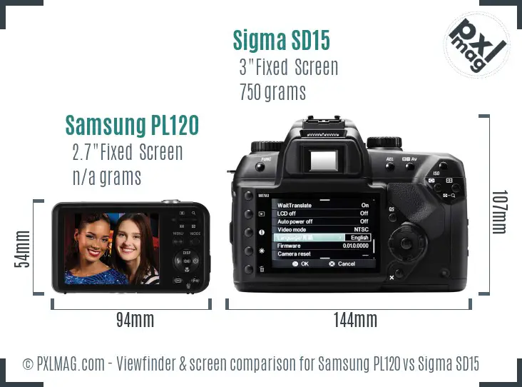 Samsung PL120 vs Sigma SD15 Screen and Viewfinder comparison