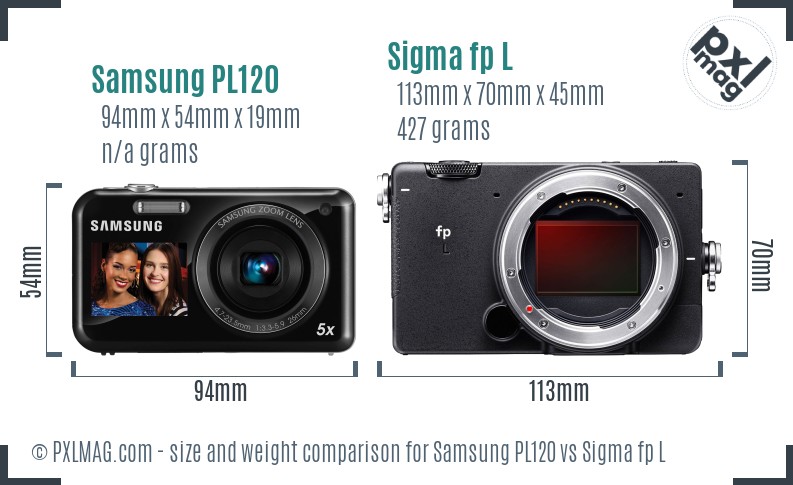 Samsung PL120 vs Sigma fp L size comparison