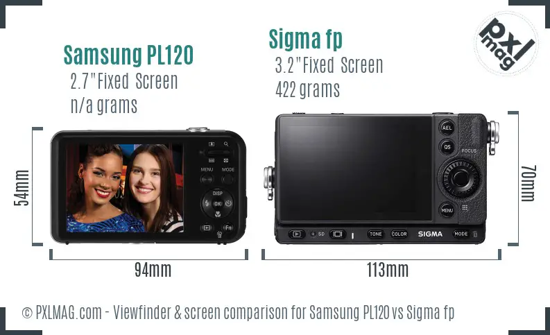 Samsung PL120 vs Sigma fp Screen and Viewfinder comparison