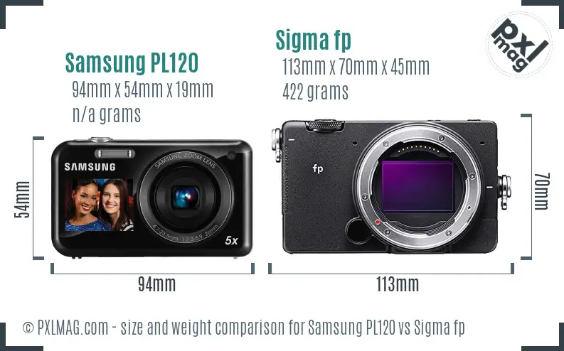 Samsung PL120 vs Sigma fp size comparison