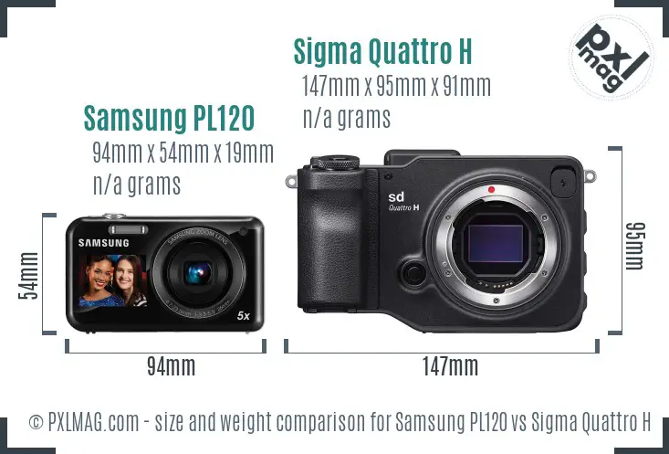 Samsung PL120 vs Sigma Quattro H size comparison