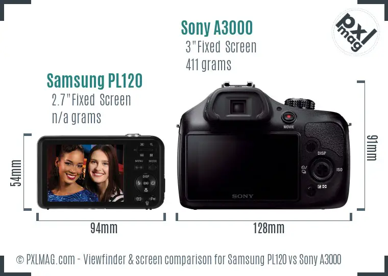 Samsung PL120 vs Sony A3000 Screen and Viewfinder comparison