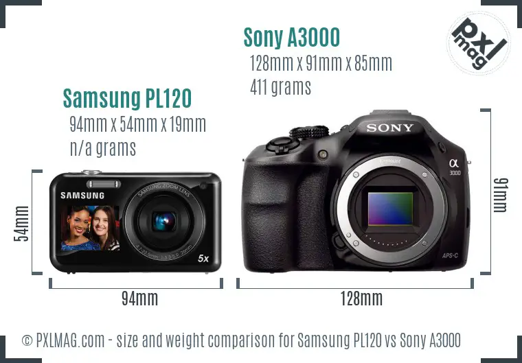 Samsung PL120 vs Sony A3000 size comparison