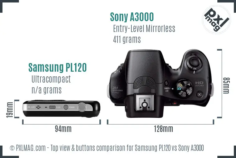 Samsung PL120 vs Sony A3000 top view buttons comparison