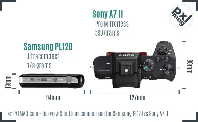 Samsung PL120 vs Sony A7 II top view buttons comparison
