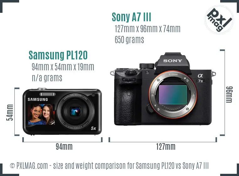 Samsung PL120 vs Sony A7 III size comparison
