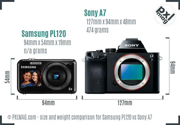 Samsung PL120 vs Sony A7 size comparison Samsung PL120 vs Sony A7 size comparison