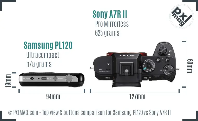 Samsung PL120 vs Sony A7R II top view buttons comparison