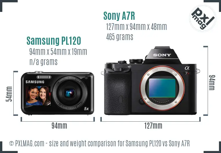 Samsung PL120 vs Sony A7R size comparison