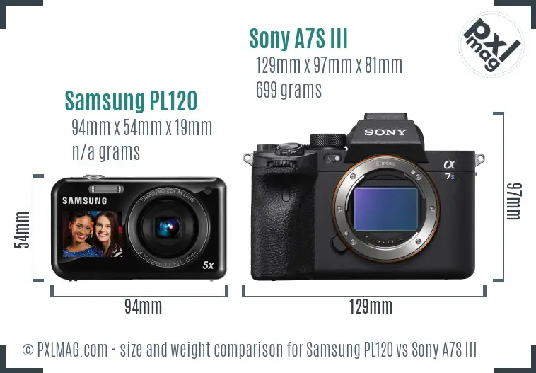 Samsung PL120 vs Sony A7S III size comparison