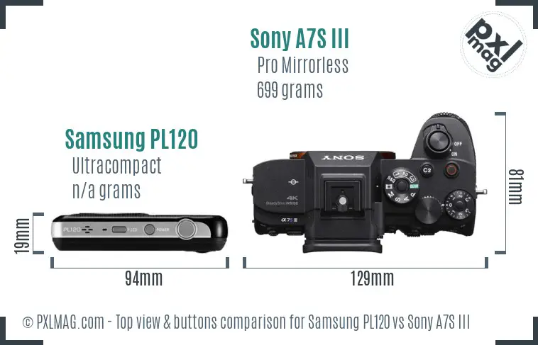 Samsung PL120 vs Sony A7S III top view buttons comparison