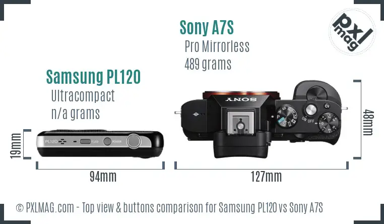 Samsung PL120 vs Sony A7S top view buttons comparison Samsung PL120 vs Sony A7S top view buttons comparison