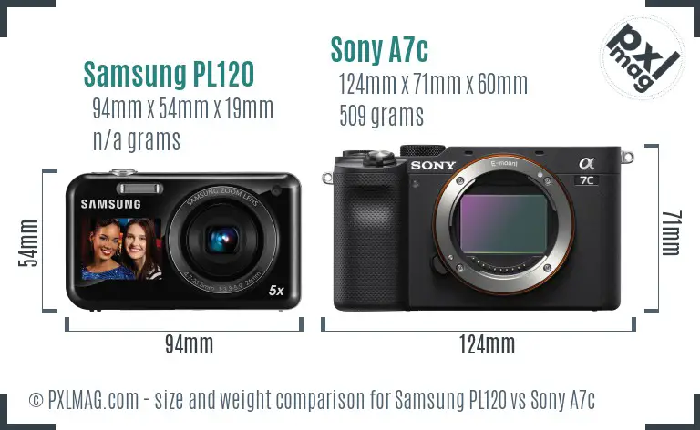 Samsung PL120 vs Sony A7c size comparison Samsung PL120 vs Sony A7c size comparison