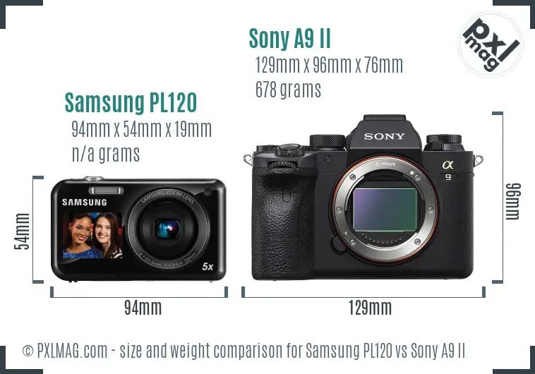 Samsung PL120 vs Sony A9 II size comparison