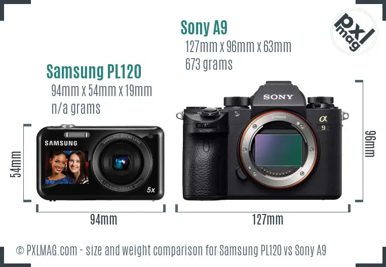 Samsung PL120 vs Sony A9 size comparison