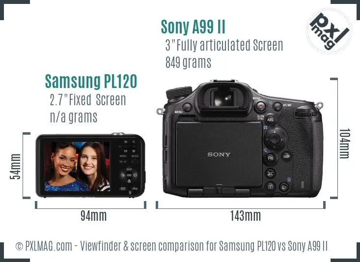 Samsung PL120 vs Sony A99 II Screen and Viewfinder comparison