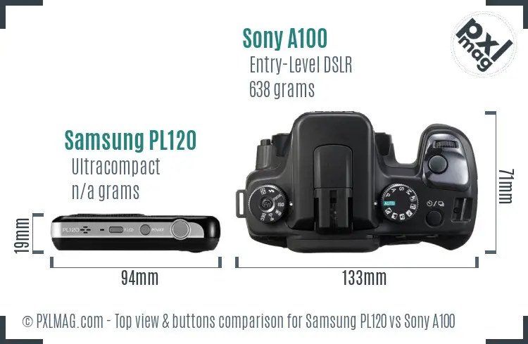 Samsung PL120 vs Sony A100 top view buttons comparison Samsung PL120 vs Sony A100 top view buttons comparison
