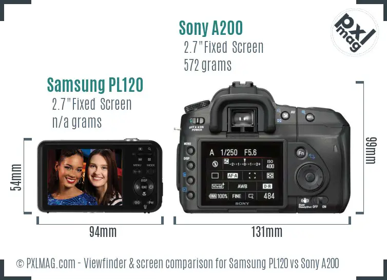Samsung PL120 vs Sony A200 Screen and Viewfinder comparison