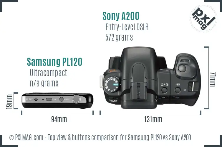 Samsung PL120 vs Sony A200 top view buttons comparison