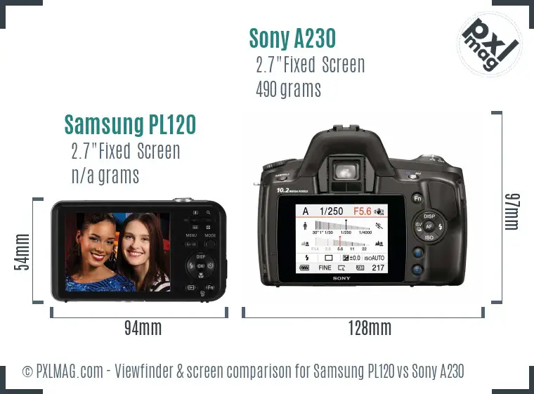 Samsung PL120 vs Sony A230 Screen and Viewfinder comparison