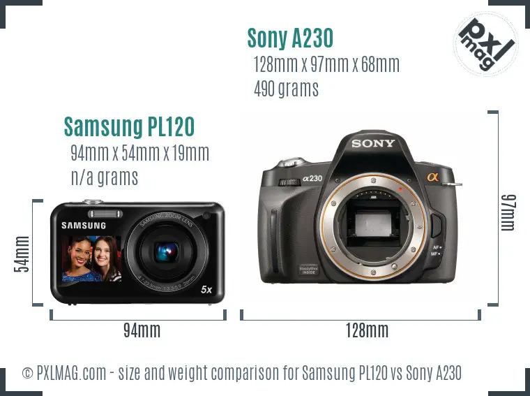 Samsung PL120 vs Sony A230 size comparison
