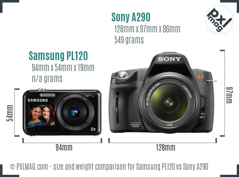 Samsung PL120 vs Sony A290 size comparison