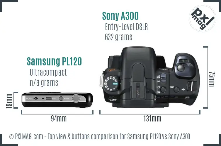 Samsung PL120 vs Sony A300 top view buttons comparison