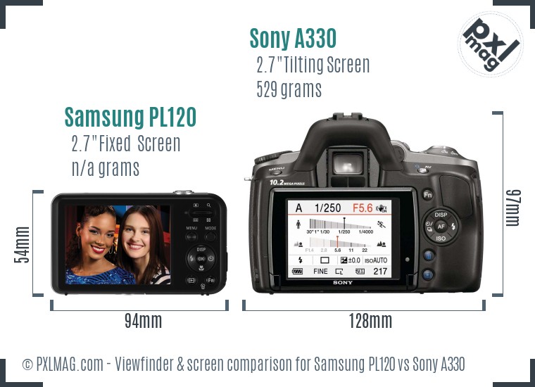 Samsung PL120 vs Sony A330 Screen and Viewfinder comparison