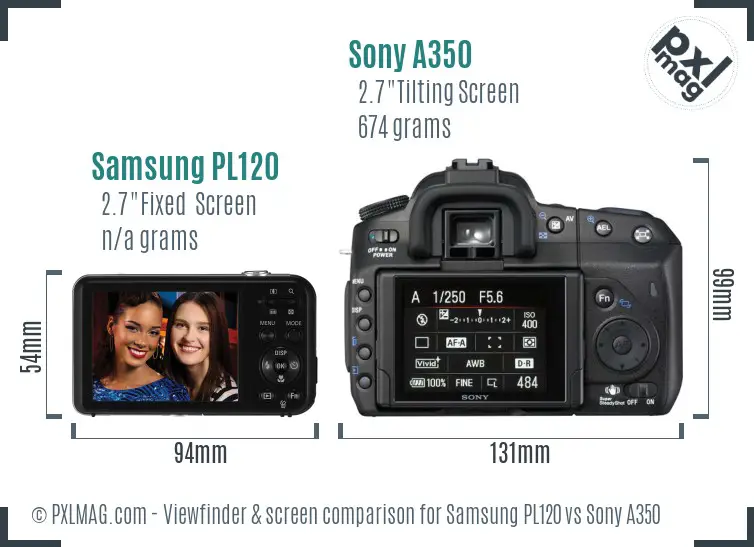Samsung PL120 vs Sony A350 Screen and Viewfinder comparison