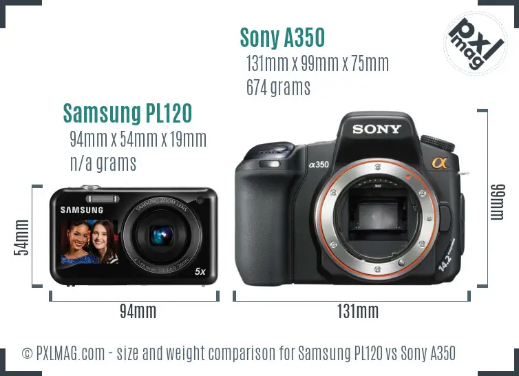 Samsung PL120 vs Sony A350 size comparison