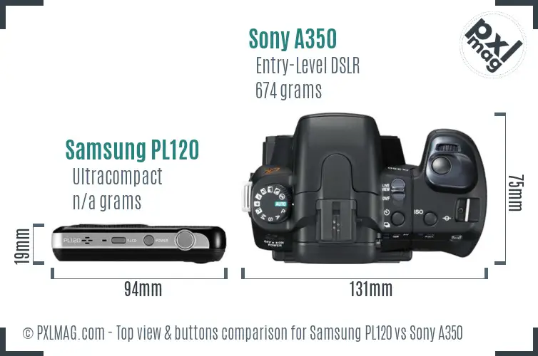 Samsung PL120 vs Sony A350 top view buttons comparison