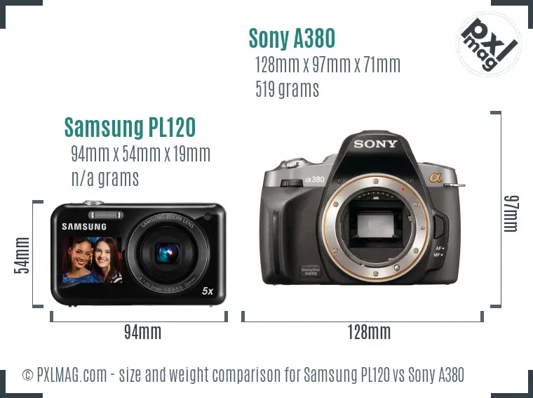 Samsung PL120 vs Sony A380 size comparison