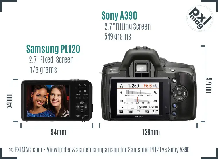 Samsung PL120 vs Sony A390 Screen and Viewfinder comparison