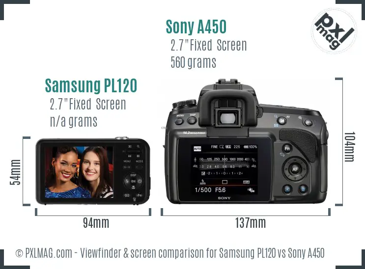 Samsung PL120 vs Sony A450 Screen and Viewfinder comparison