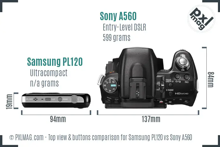 Samsung PL120 vs Sony A560 top view buttons comparison