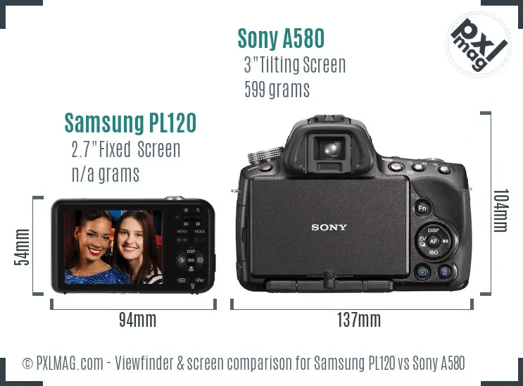 Samsung PL120 vs Sony A580 Screen and Viewfinder comparison