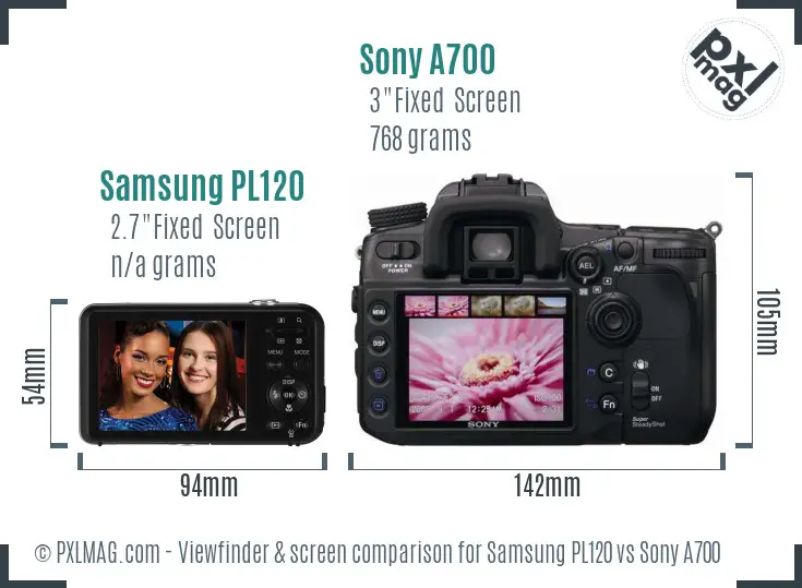 Samsung PL120 vs Sony A700 Screen and Viewfinder comparison